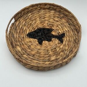 Straw Fish Basket Tray with Handles – Coastal Rustic Boho Décor